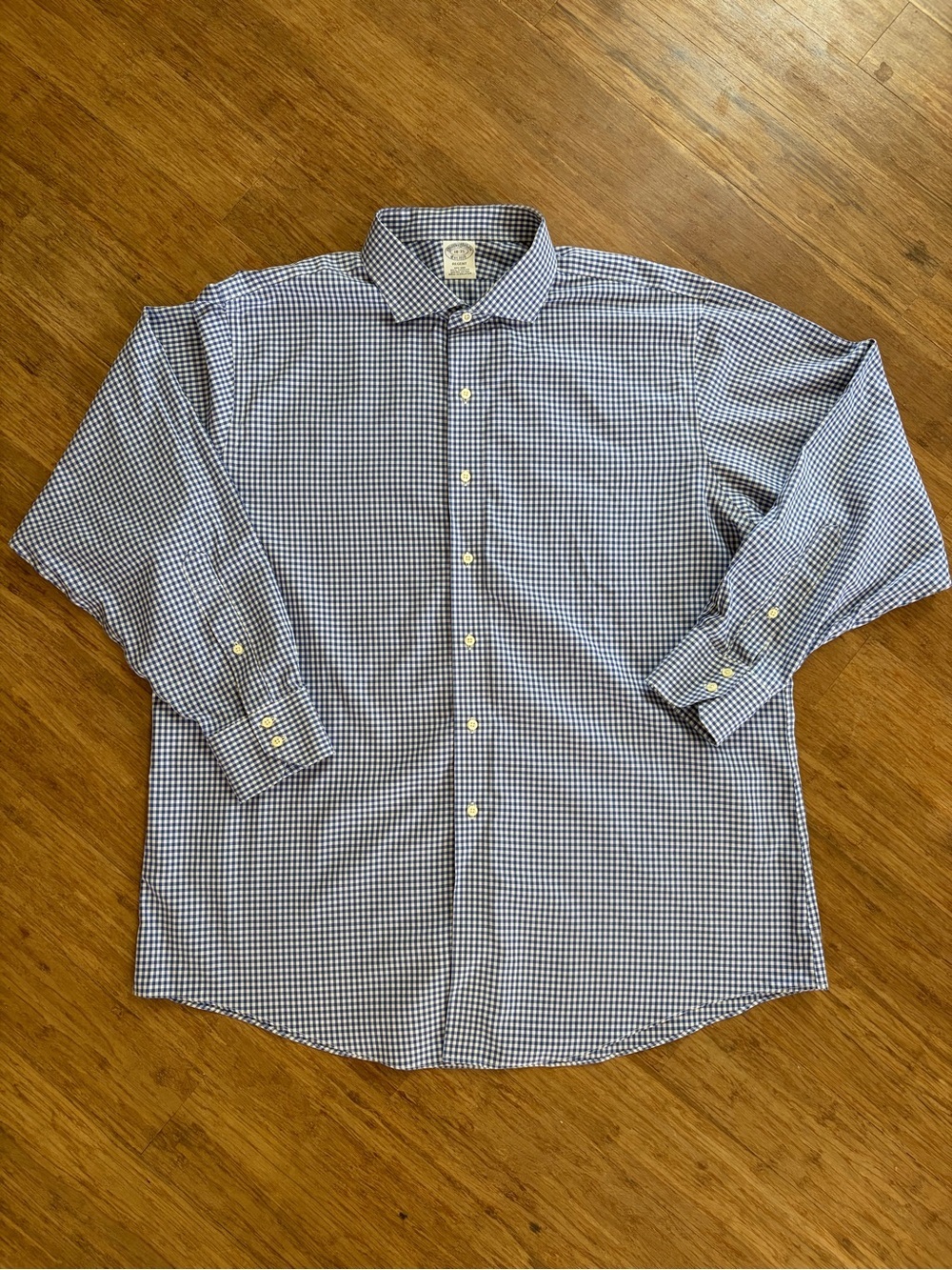 Brooks Brothers Regent Fit Blue Gingham Non-Iron Supima Cotton Shirt 18 35